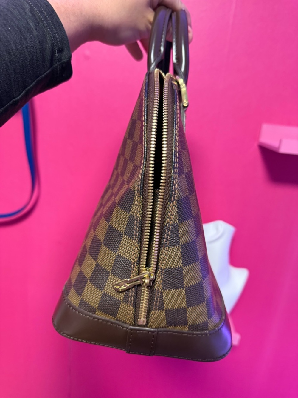 Louis Vuitton Brown Damier Ebene Satchel with Dark Brown Trim and Gold Hardware - Picture 2 of 10